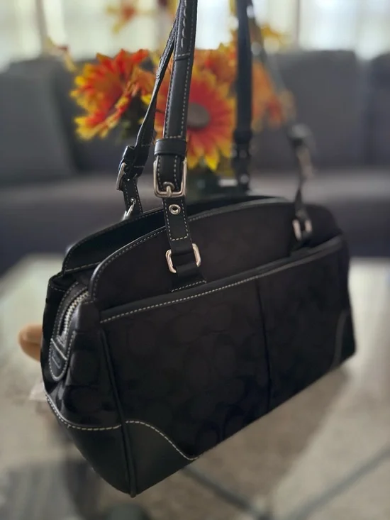 Coach Black Signature Satchel (or Boston Bag - Picture 3 of 12